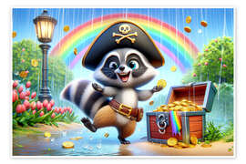 Poster  Pirate Raccoon with treasure - Michael artefacti