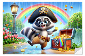 Selvklebende plakat Pirate Raccoon with treasure