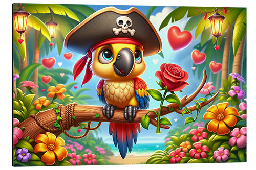 Tableau en aluminium Pirate Parrot in the jungle