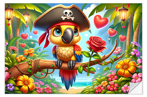 Selvklebende plakat Pirate Parrot in the jungle