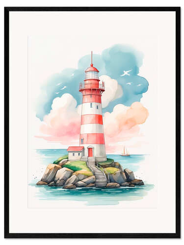 Kehystetty taidepainatus Lighthouse in watercolour I