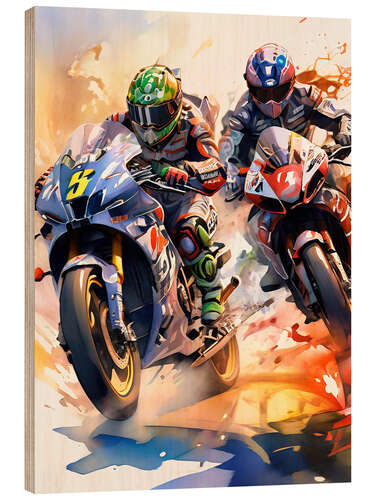 Wood print MotoGP race