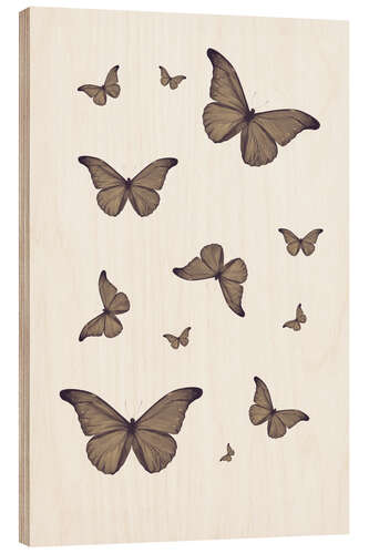 Wood print Brown Butterflies