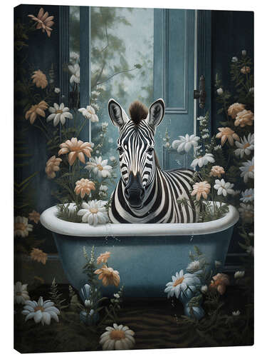 Tableau sur toile Zebra in Flower Bathroom