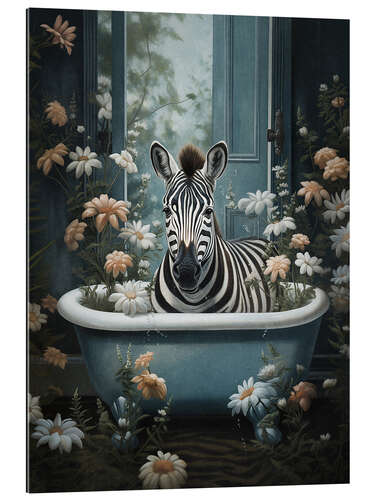 Gallery Print Zebra im Blumenbadezimmer