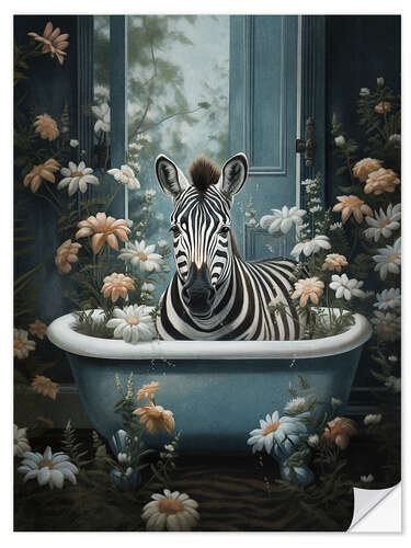 Selvklebende plakat Zebra in Flower Bathroom