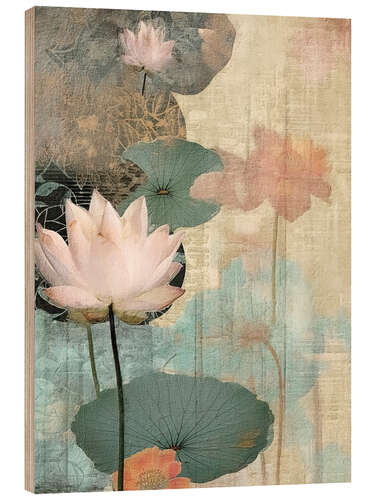 Wood print Zen Lotus Flowers I