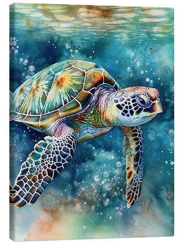 Canvas print Swimming turtle