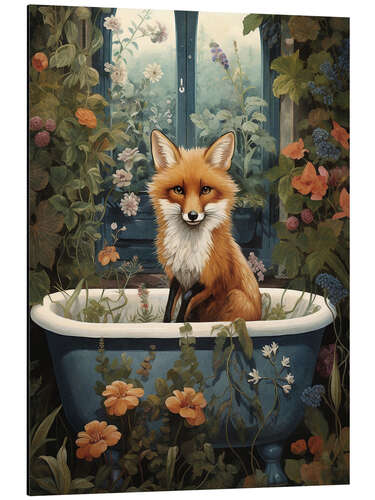 Aluminiumtavla Fox in Flower Bathroom