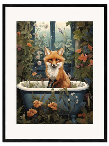 Kehystetty taidepainatus Fox in Flower Bathroom