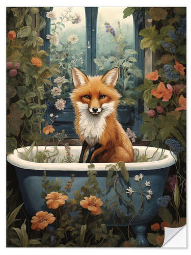 Naklejka na ścianę Fox in Flower Bathroom