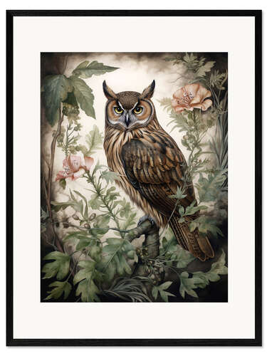 Ingelijste kunstdruk Botanical Owl