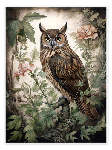 Poster Botanical Owl