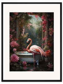 Gerahmter Kunstdruck Flamingo im Badezimmer - Olga Telnova