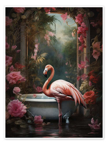 Plakat Flamingo in Bathroom