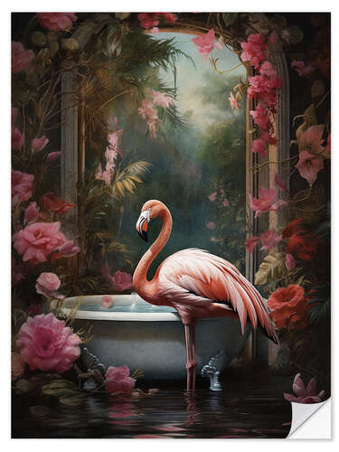 Naklejka na ścianę Flamingo in Bathroom