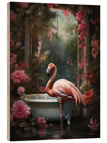 Wood print Flamingo in Bathroom