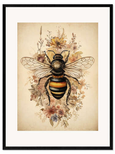 Impressão artística com moldura Boho Bee on Wild Flowers