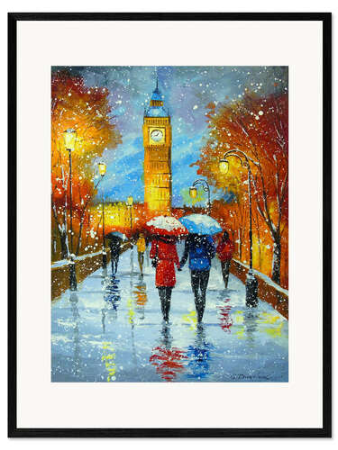 Framed art print Romantic snowfall in London