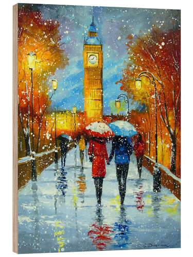 Cuadro de madera Romantic snowfall in London