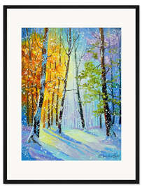 Gerahmter Kunstdruck Morgenschneefall im Wald