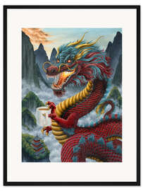 Gerahmter Kunstdruck Drache Zhulong Kaffee