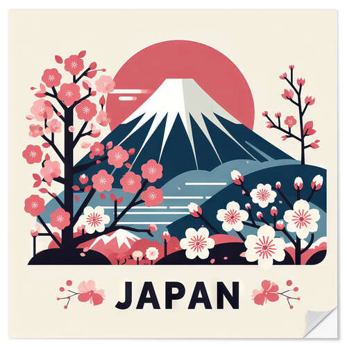 Självhäftande poster Mount Fuji and cherry blossom in Japan