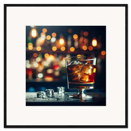 Inramat konsttryck Glass of whiskey in a night bar