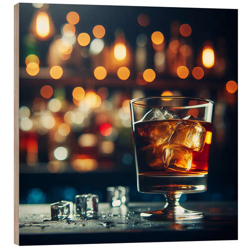 Hout print Glass of whiskey in a night bar