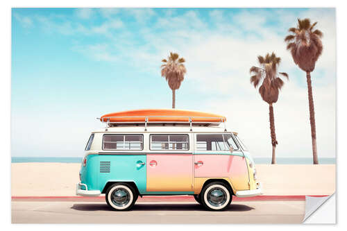 Selvklebende plakat California Dreaming - Van on the Beach