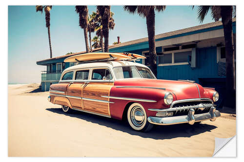 Selvklæbende plakat California Dreaming - Surfing Vintage Car