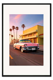 Gerahmter Kunstdruck California Dreaming - LA Pink Cadillac
