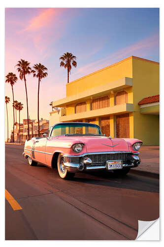 Sticker mural California Dreaming - LA Pink Cadillac