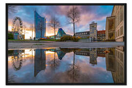 Gerahmter Kunstdruck Leipzig - Augustusplatz im Spiegel