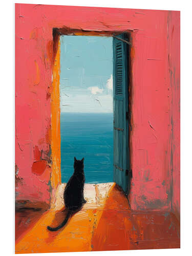 Tableau en PVC Cat starring at the sea