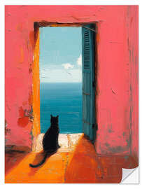 Selvklebende plakat Cat starring at the sea