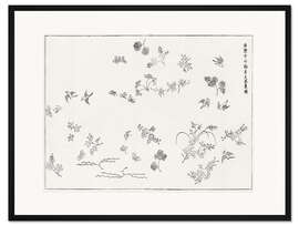 Gerahmter Kunstdruck Yatsuo No Tsubaki - Vögel und Schmetterlinge