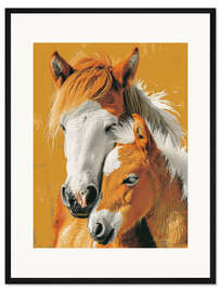 Gerahmter Kunstdruck Mutter-Kind-Bindung im Stall