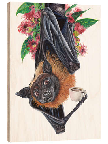 Wood print Batty Before Coffee
