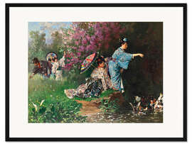 Gerahmter Kunstdruck Romantik unter dem Blütenbaum