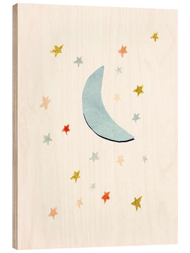 Wood print Moon & Stars