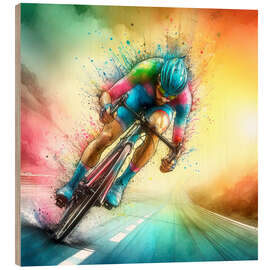 Wood print Cyclist racer at full speed I