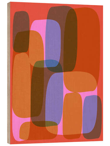 Stampa su legno Midcentury Mod Abstract Geometric in Orange and Purple