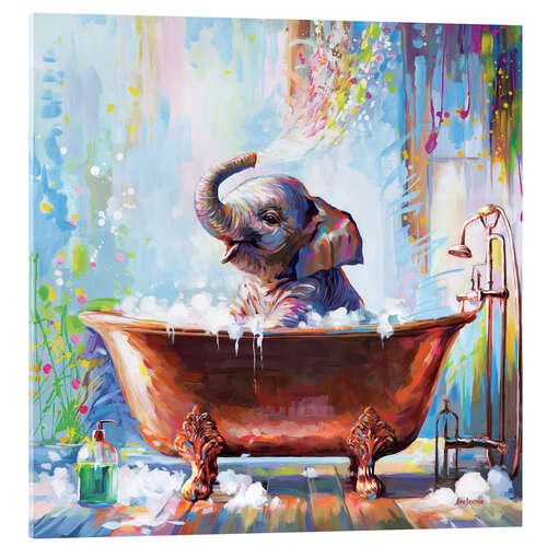 Stampa su vetro acrilico Baby Elephant in Bathtub