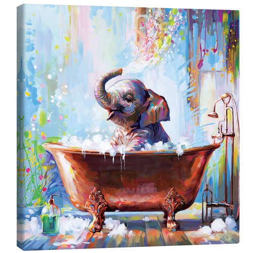 Canvas print Baby Elephant in Bathtub