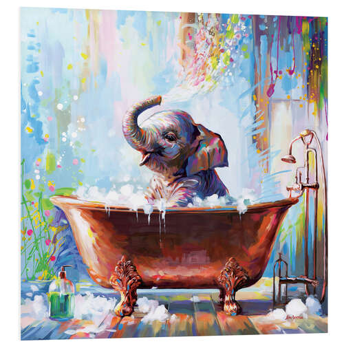 Foam board print Baby Elephant in Bathtub