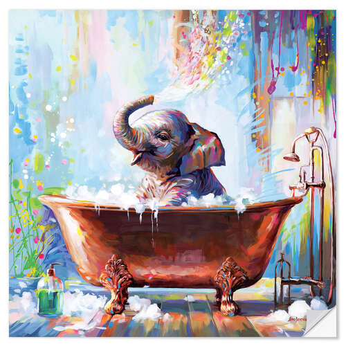 Sticker mural Baby Elephant in Bathtub