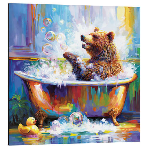 Aluminium print Happy Bear in Bathtub