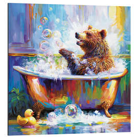 Aluminium print Happy Bear in Bathtub