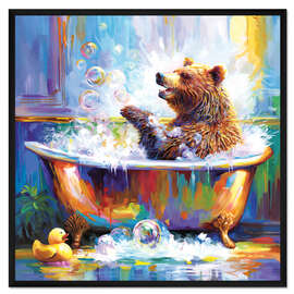 Gerahmter Kunstdruck Glücklicher Bär in der Badewanne